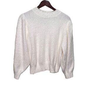Callahan Knitwear Cropped White Eyelash Balloon  Sleeve Sweater Size Medium